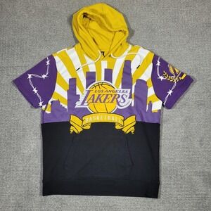 Lakers Basketball Mens Large Short Sleeve Hoodie All Over Print LA Silhouette